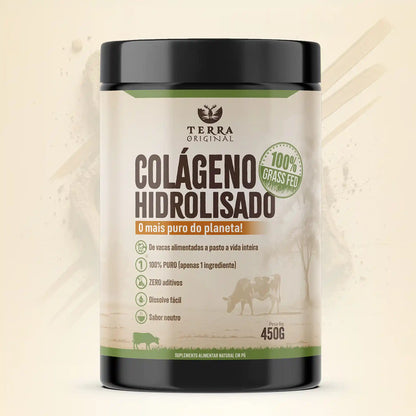Pote de colágeno hidrolisado 100% puro e grass-fed Terra Original em fundo branco