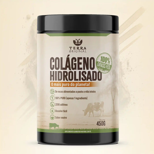 Pote de colágeno hidrolisado 100% puro e grass-fed Terra Original em fundo branco