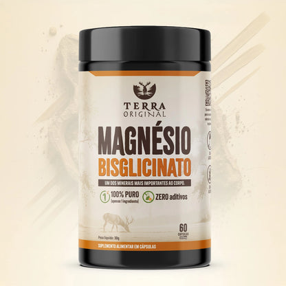 Frente do pote de magnésio bisglicinato 100% puro Terra Original em fundo branco