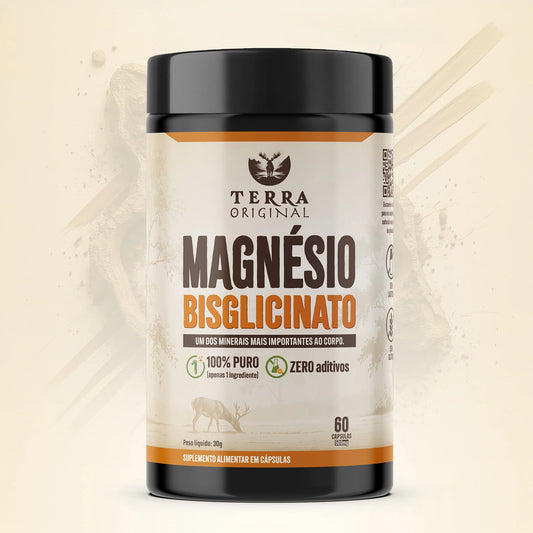 Frente do pote de magnésio bisglicinato 100% puro Terra Original em fundo branco